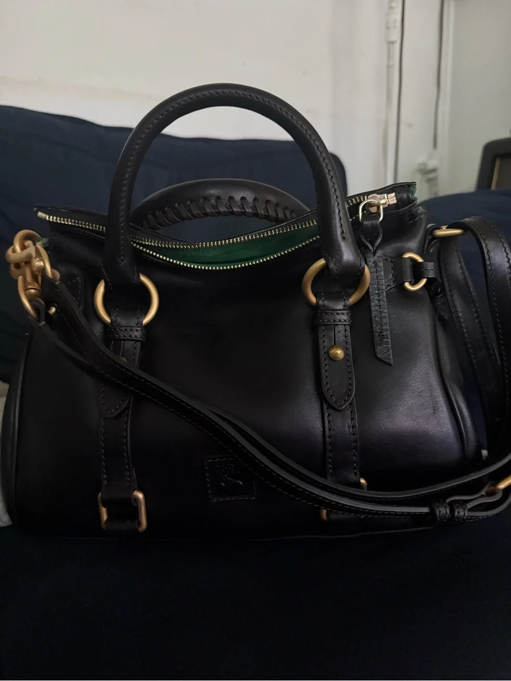 Dooney & Bourke Black Florentine Satchel with Gold Hardware